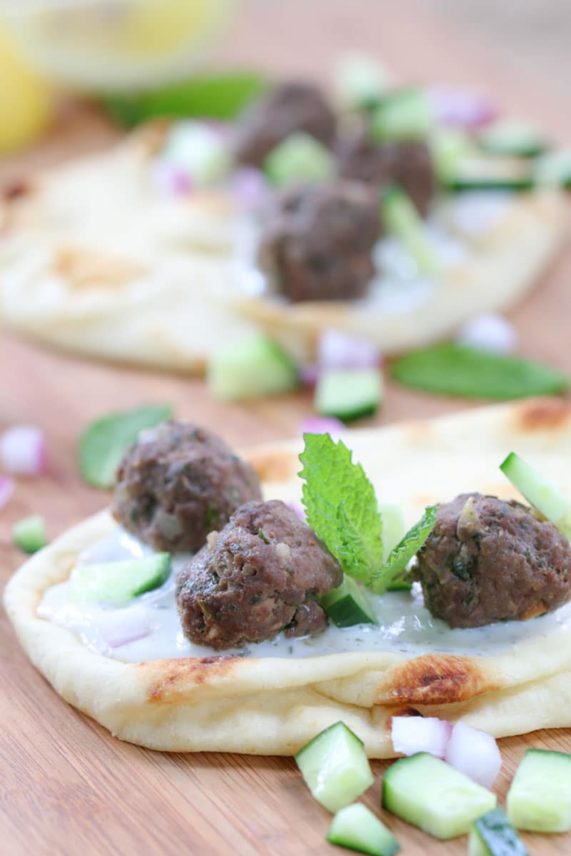 Preparing a batch of Beef Kofta with Tzatziki Dressing