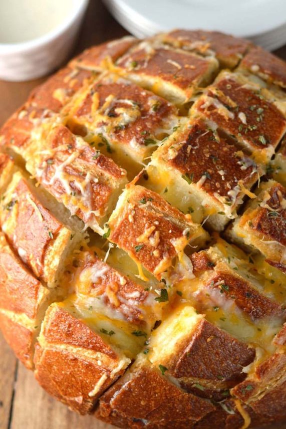 Sizzling hot Cheesy Ranch Pull Apart Bread ready to eat!