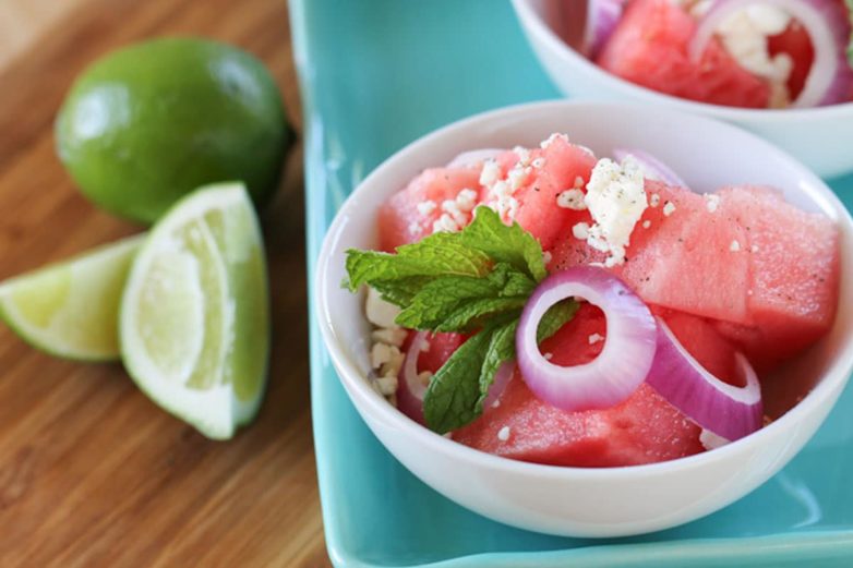 Serving up Watermelon Salad with Feta and Mint
