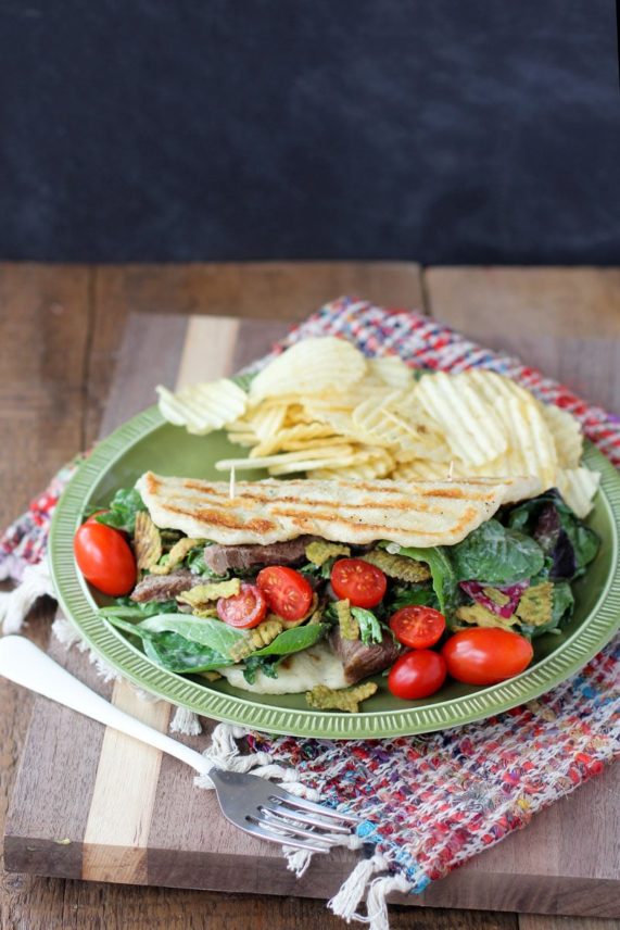 Freshly made Spicy Steak Salad Flatbread