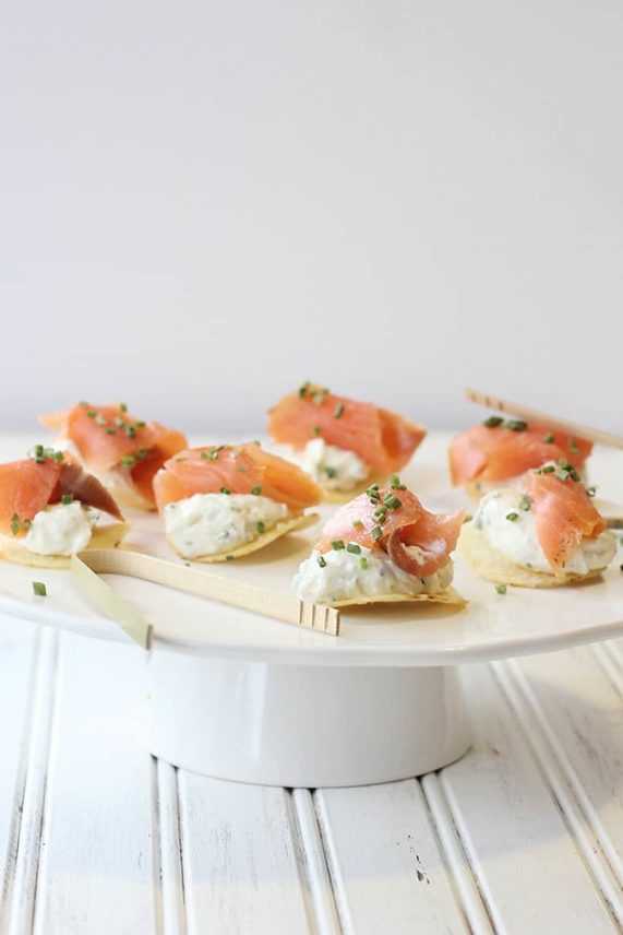 Delightful tray of Smoked Salmon and Blue Cheese Canapes