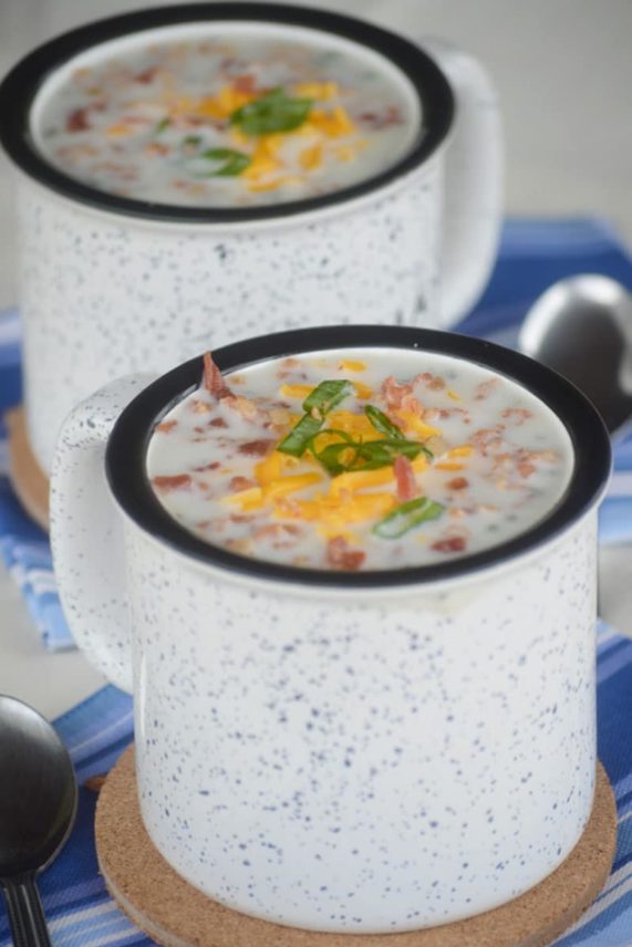 Two mugs of Garlicky Herbed Potato Soup