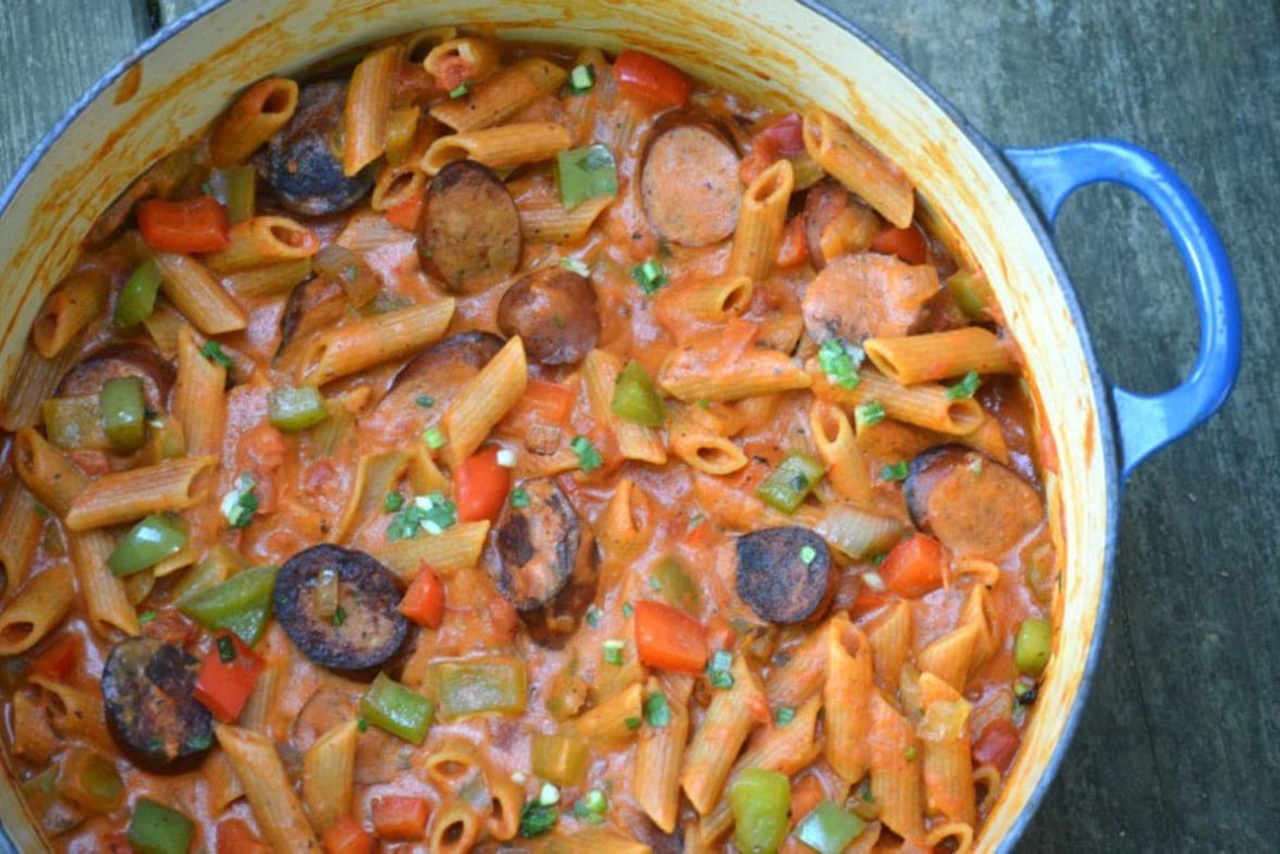 Ready to serve One Pot Creamy Cajun Pasta Bake