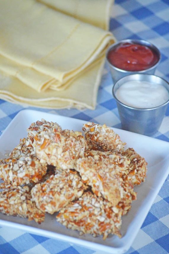 Plate of Baked Ranch and Pretzel Chicken Bites