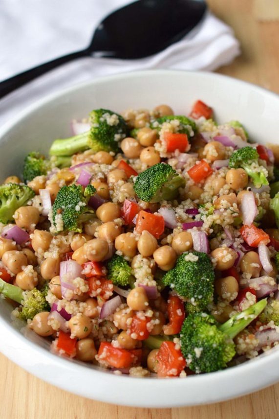 Mixing up a batch of Herbed Chickpea Salad