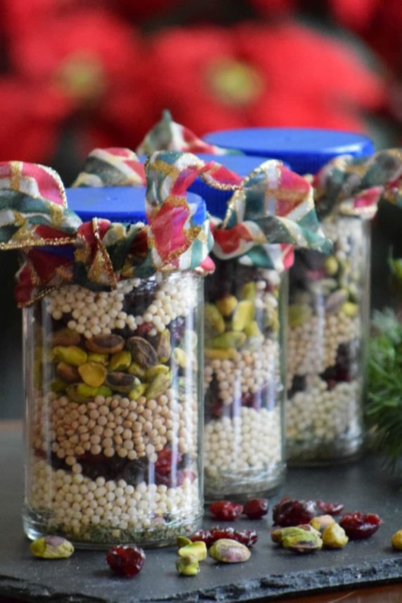 Festive jars of Holiday Fruit & Nut Couscous