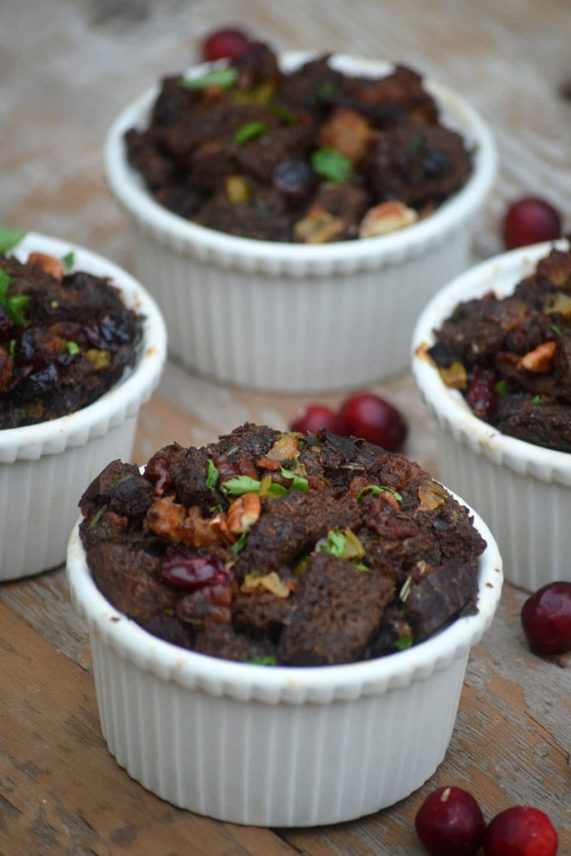 Cranberry Pecan Pumpernickel Dressing hot from the oven