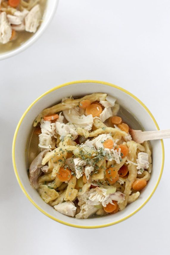 Big bowl of Chicken and Noodles with Pumpkin and Sage