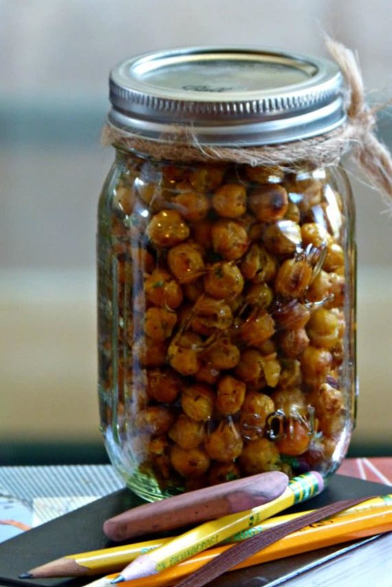 Gift jar of Coconut Basil Lime Roasted Chickpeas