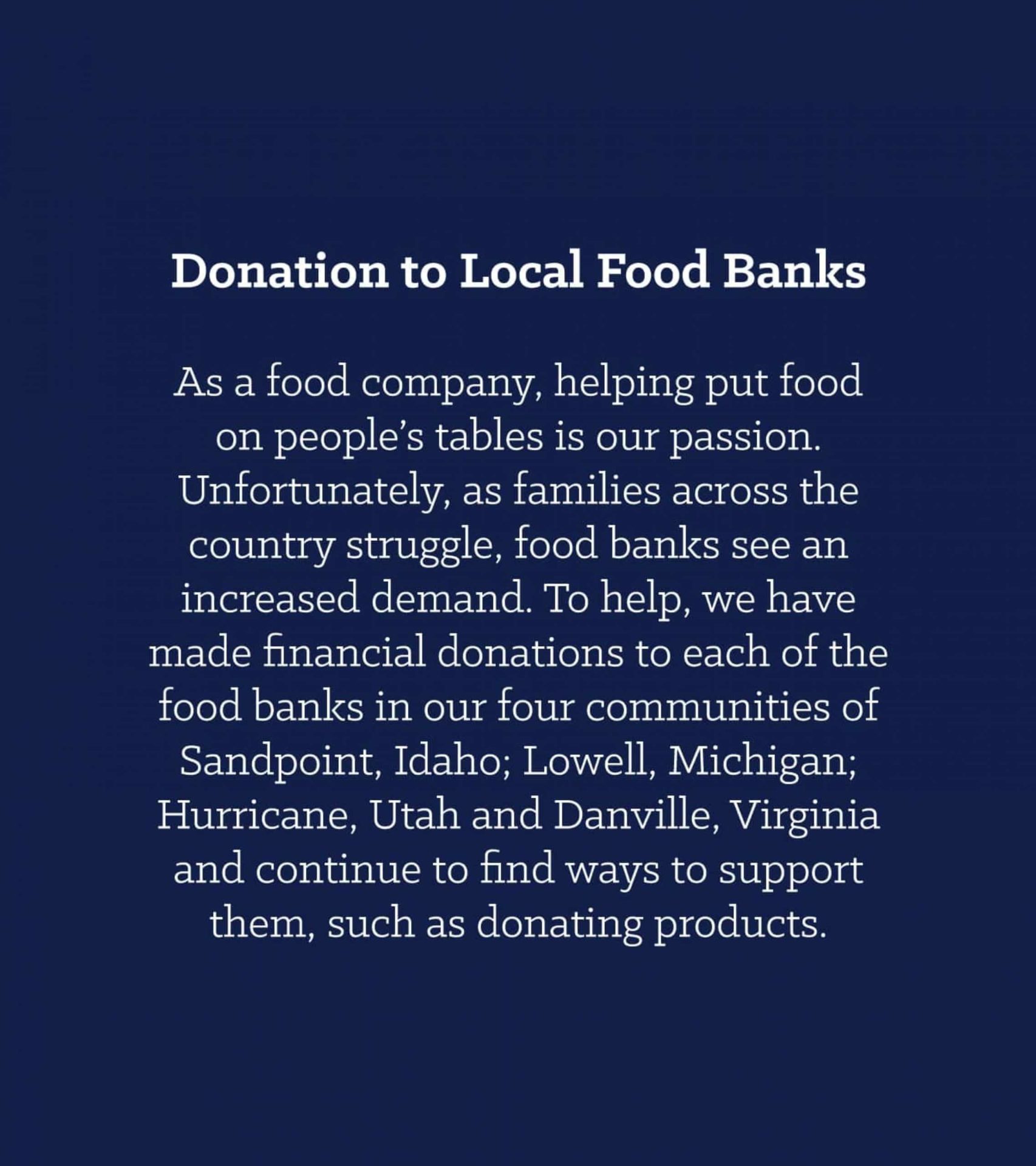 Donation to Local Food Banks