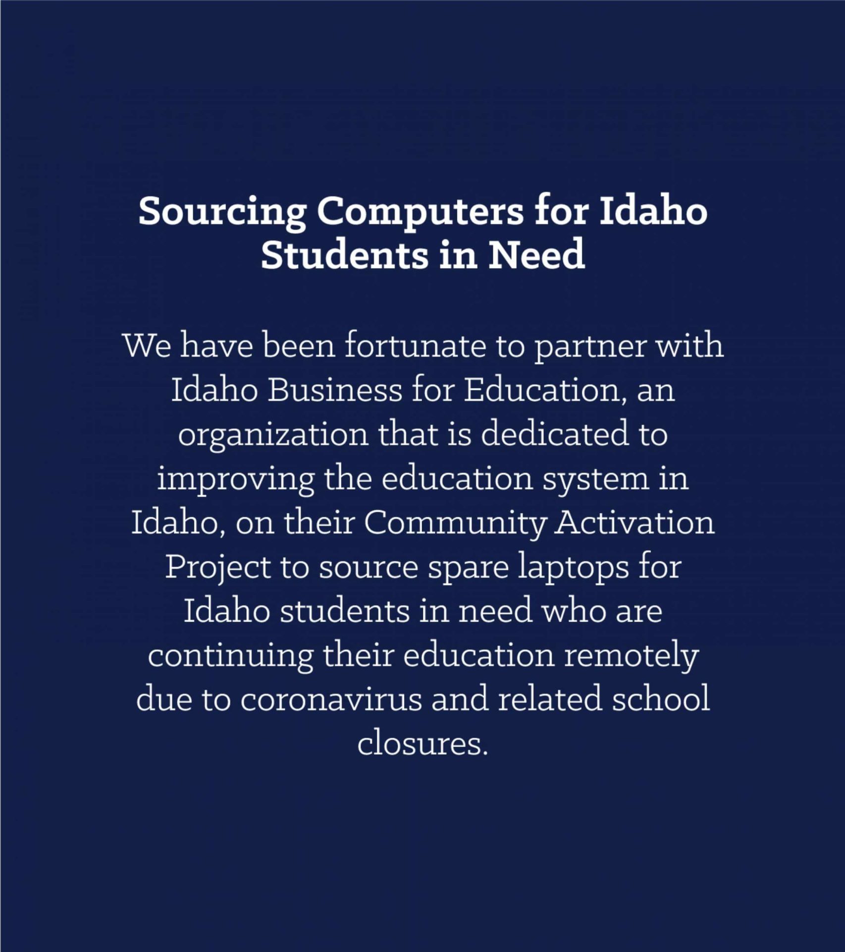 Sourcing Computers for Idaho Students in Need