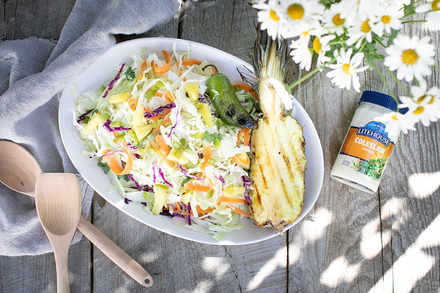 Ready to serve batch of Coleslaw with Grilled Pineapple and Jalapeno