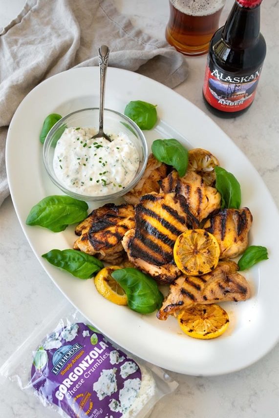 Platter of Beer Marinated Chicken with Gorgonzola Sauce