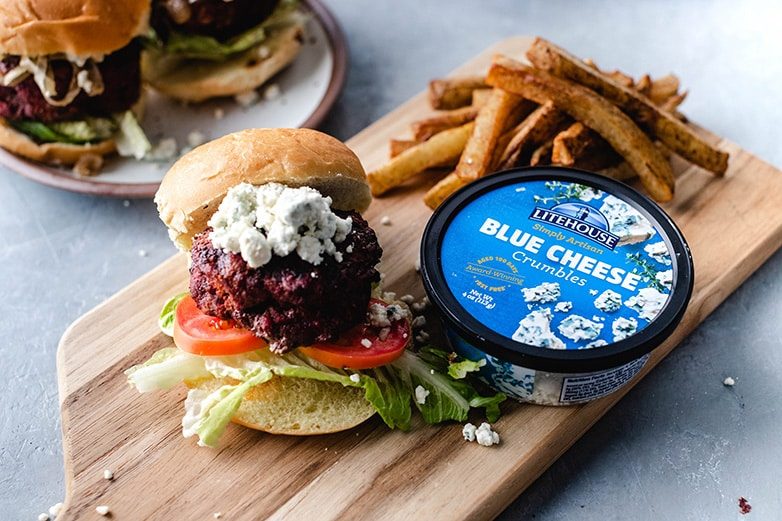 Topping Black & Blue Burger with Blue Cheese Crumbles