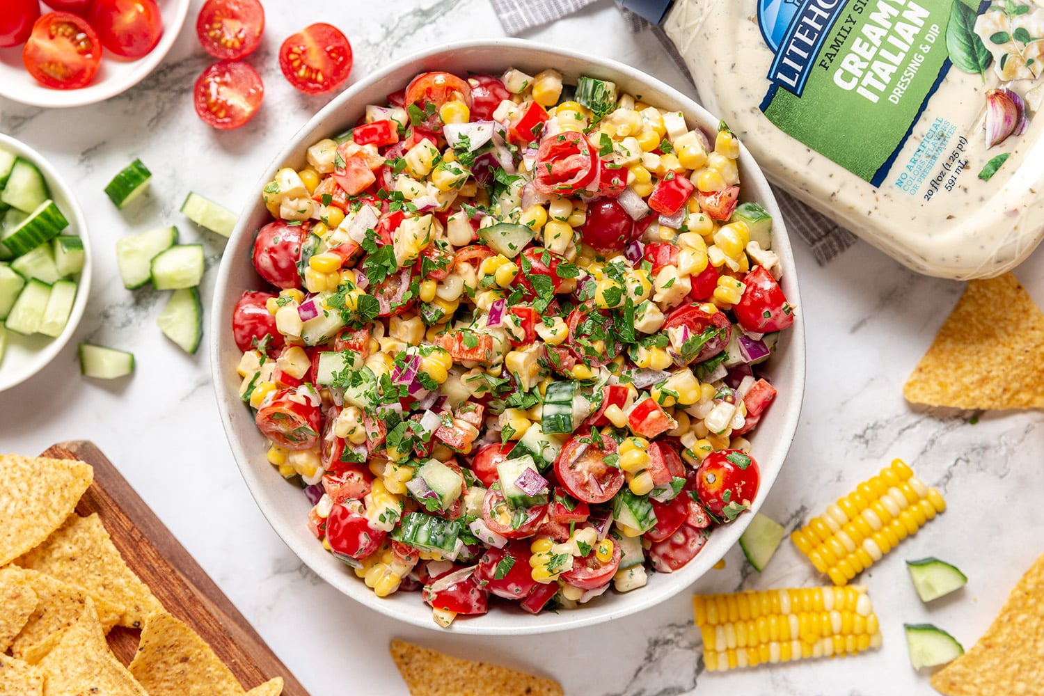 Creamy Corn Salad Recipe with Litehouse Creamy Italian Dressing