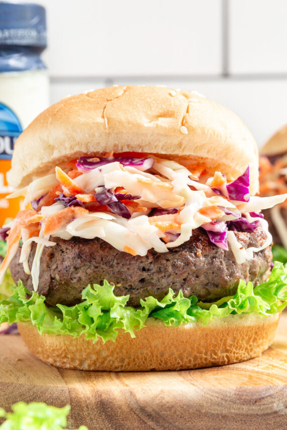 Coleslaw Burger Recipe made with Litehouse Coleslaw Dressing