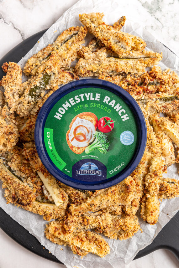 Breaded Zucchini Fries Recipe with Litehouse Homestyle Ranch Dip