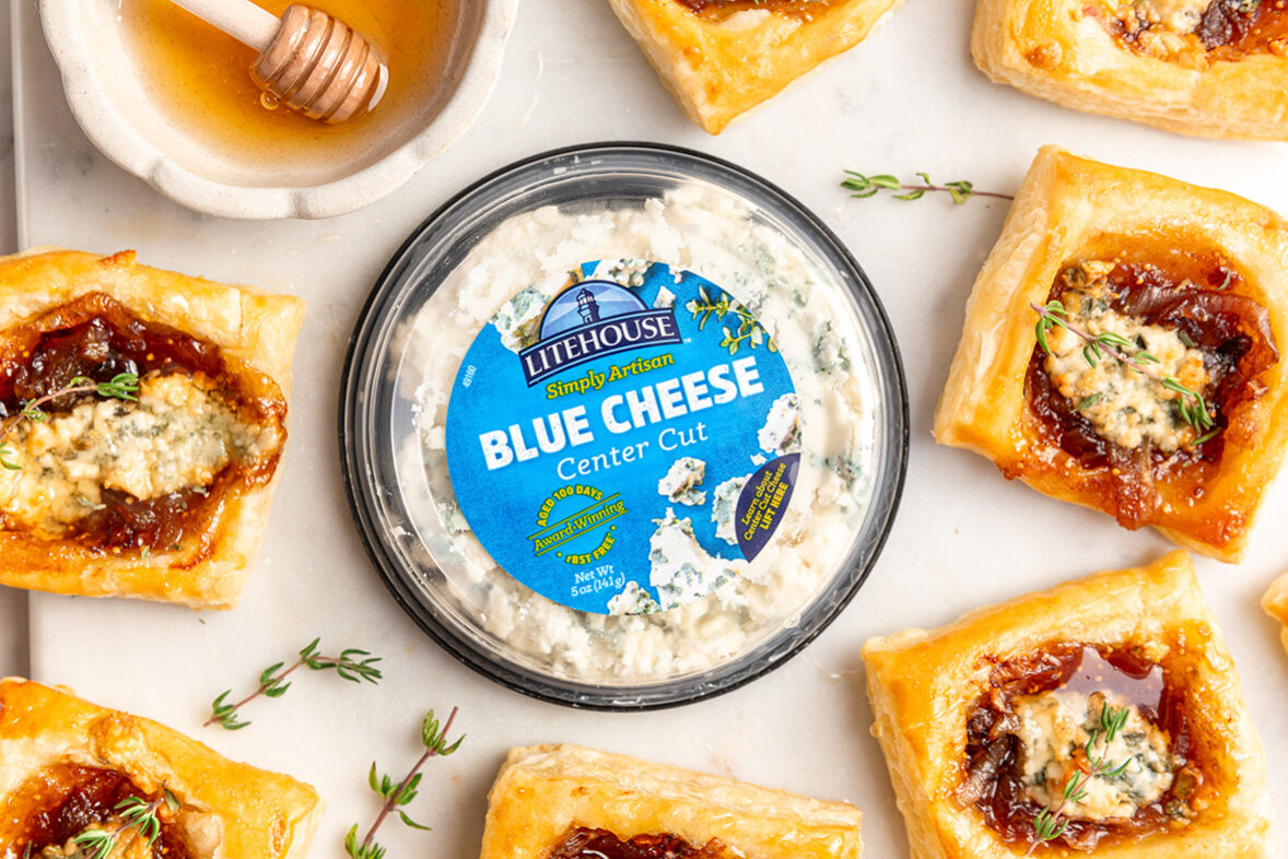 Blue Cheese Puff Pastry and Fig Jam Tarts made with Litehouse Simply Artisan Blue Cheese Center Cut